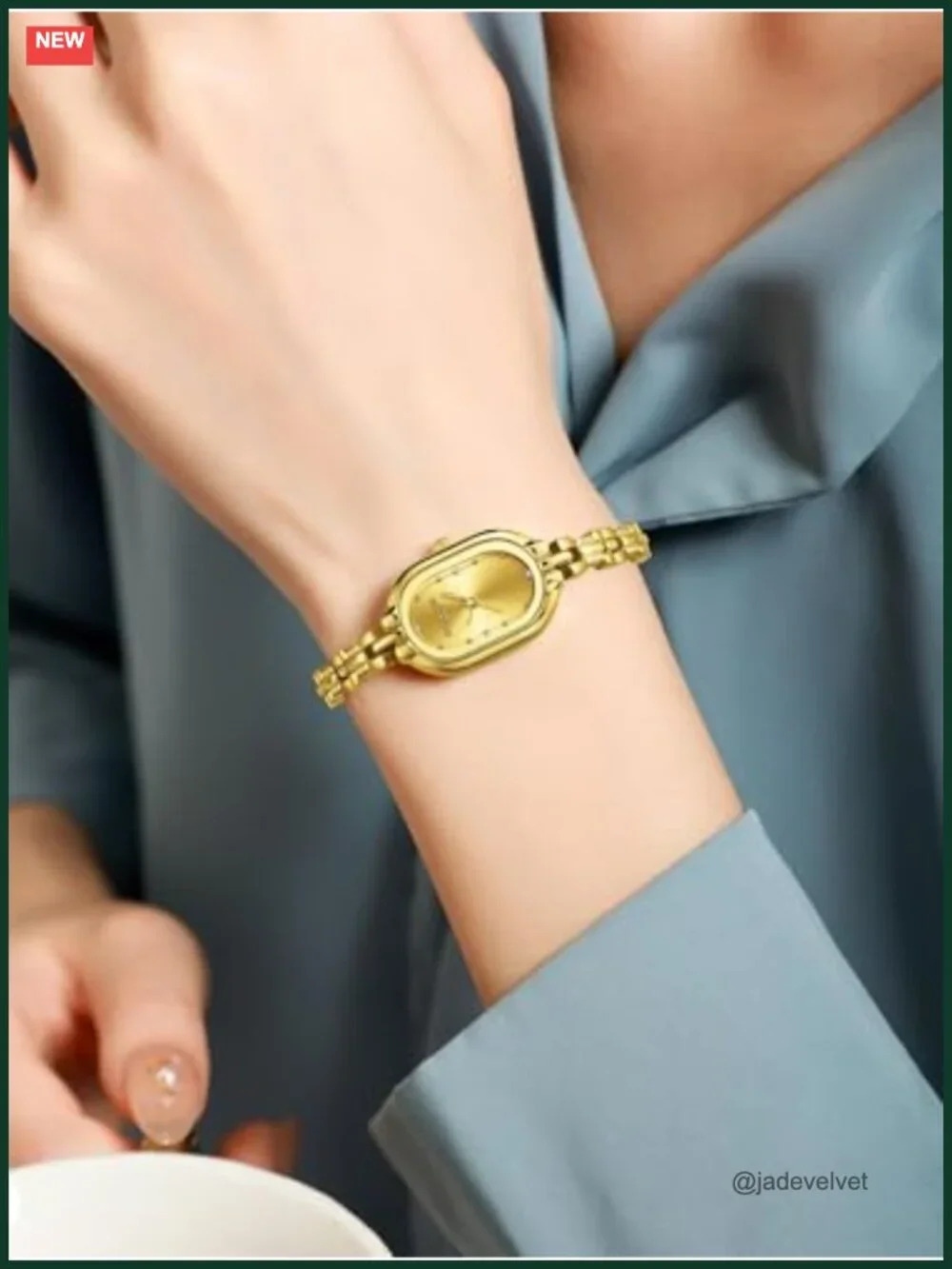 Vintage Gold Oval Dainty Bracelet Watch Japanese Quartz Stainless Steel